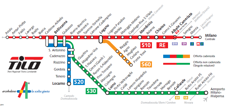 Fermate linea TILO S30 da Bellinzona a Malpensa